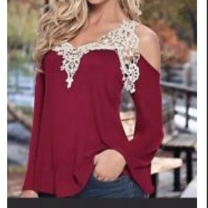 VENUS maroon top with crochet cold shoulder